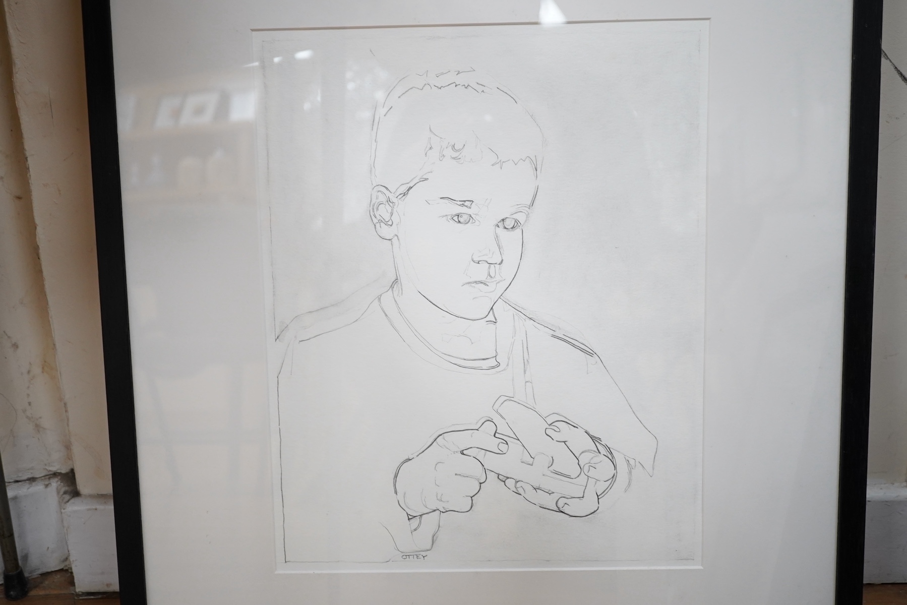 A collection of works by Piers Ottey (contemporary), to include: pencil figural studies and abstract oils, 39 x 32cm. Condition - mostly good